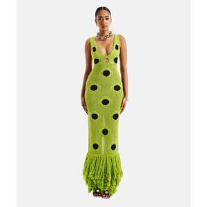 Hanifa Harper Maxi Dress  Olive Polka Dot